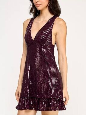 Violet Weekend 13/14 Juniors Sequin Deep-V Sleeveless Sexy Ruffle Mini Dress NWT